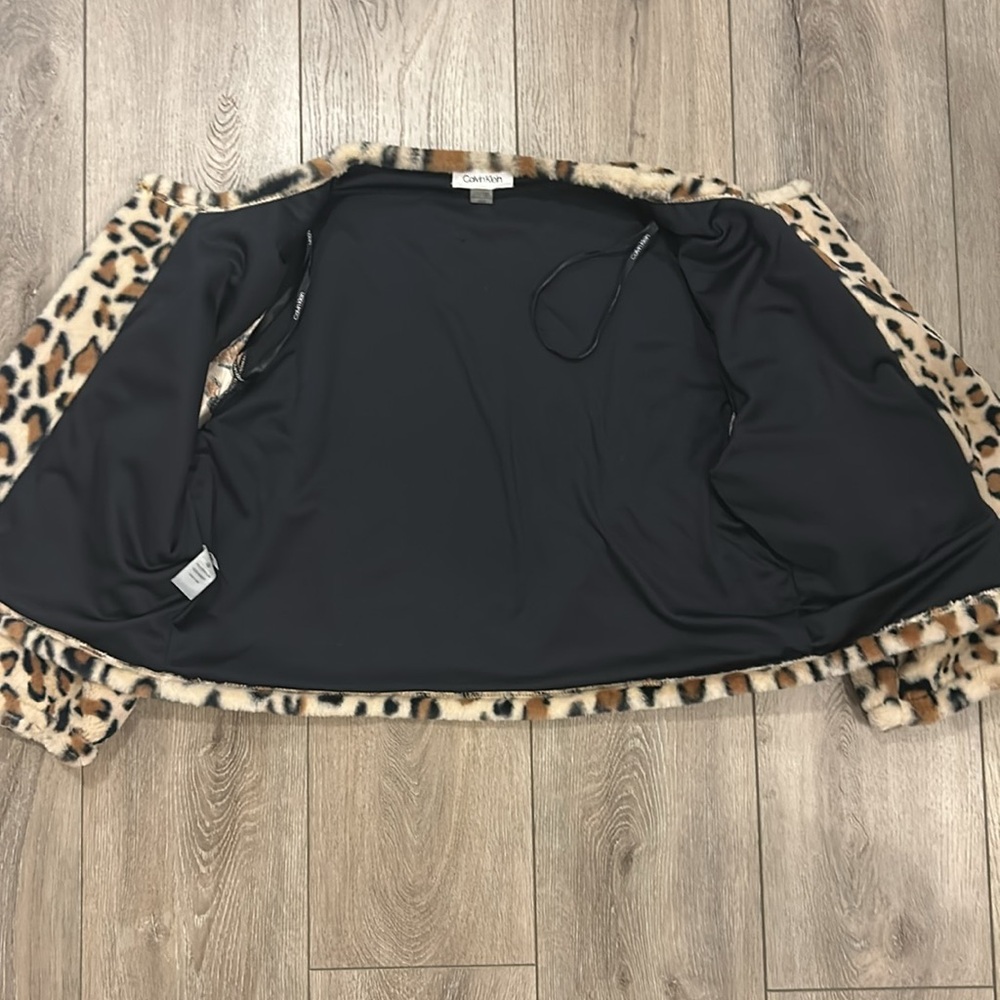Calvin Klein Leopard Print Cropped Bolero Collarless 3/4 Sleeve Jacket - Large - Picture 6 of 9